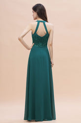 Elegant Straps Peacock Chiffon Appliques Bridesmaid Dress Sleeveless On Sale-27dress